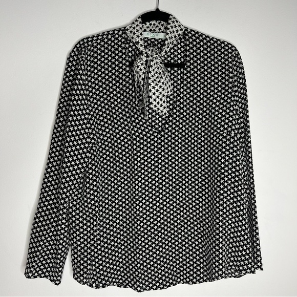 Rixo Sadie Black and White Star Print Silk Blouse size Large - Picture 2 of 7